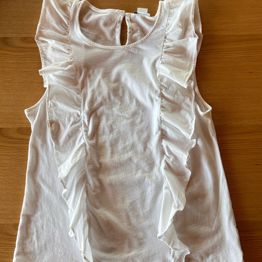 J Crew Women's White Ruffle Sleeve Shell Top